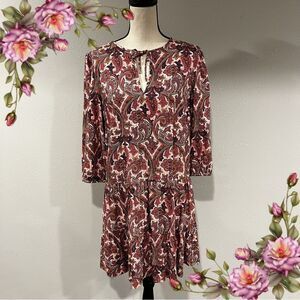 LOFT Paisley Long Sleeve Dress - Red and White